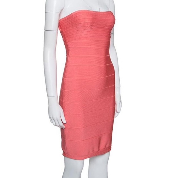 Herve Leger Peach Blush Strapless Dress - Picture 5 of 6